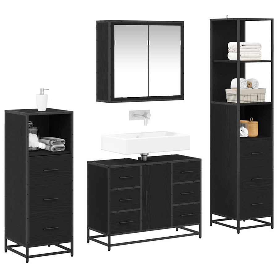Badkamermeubelset met lade 4 pcs Zwart eiken 80 x 33 x 60 cm
