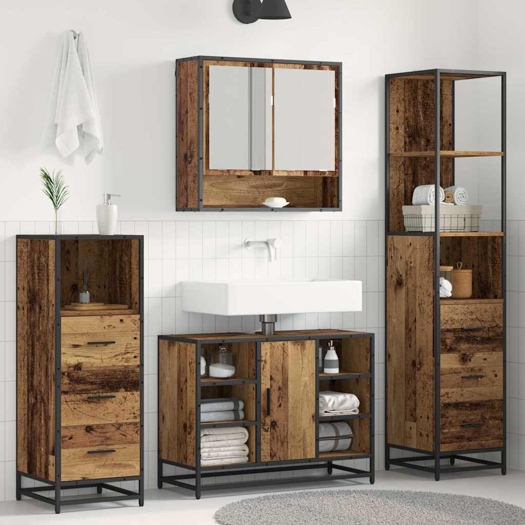 Badkamermeubelset met lade 3 pcs Oud hout 35 x 37,5 x 166 cm