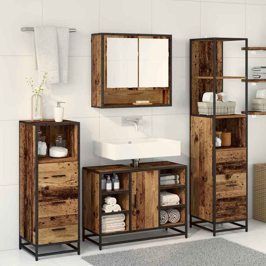 Badkamermeubelset met lade 3 pcs Oud hout 35 x 37,5 x 166 cm