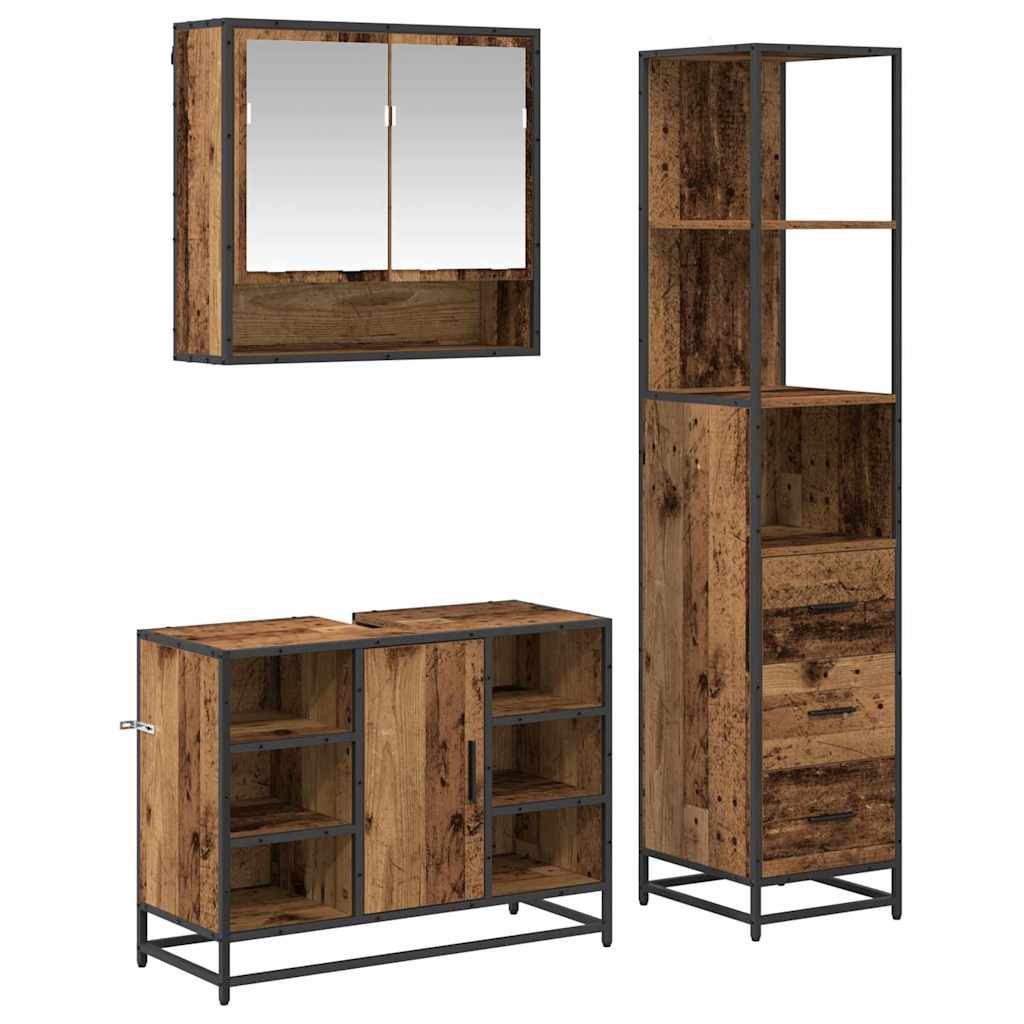 Badkamermeubelset met lade 3 pcs Oud hout 35 x 37,5 x 166 cm
