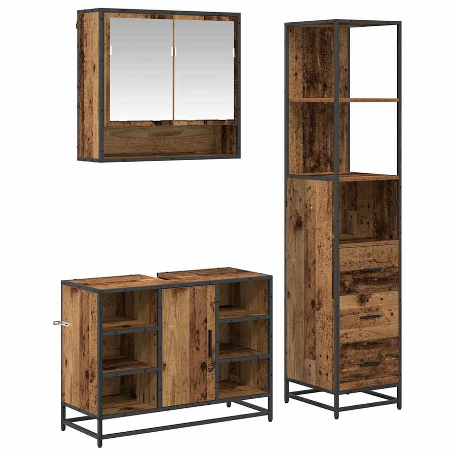 Badkamermeubelset met lade 3 pcs Oud hout 35 x 37,5 x 166 cm