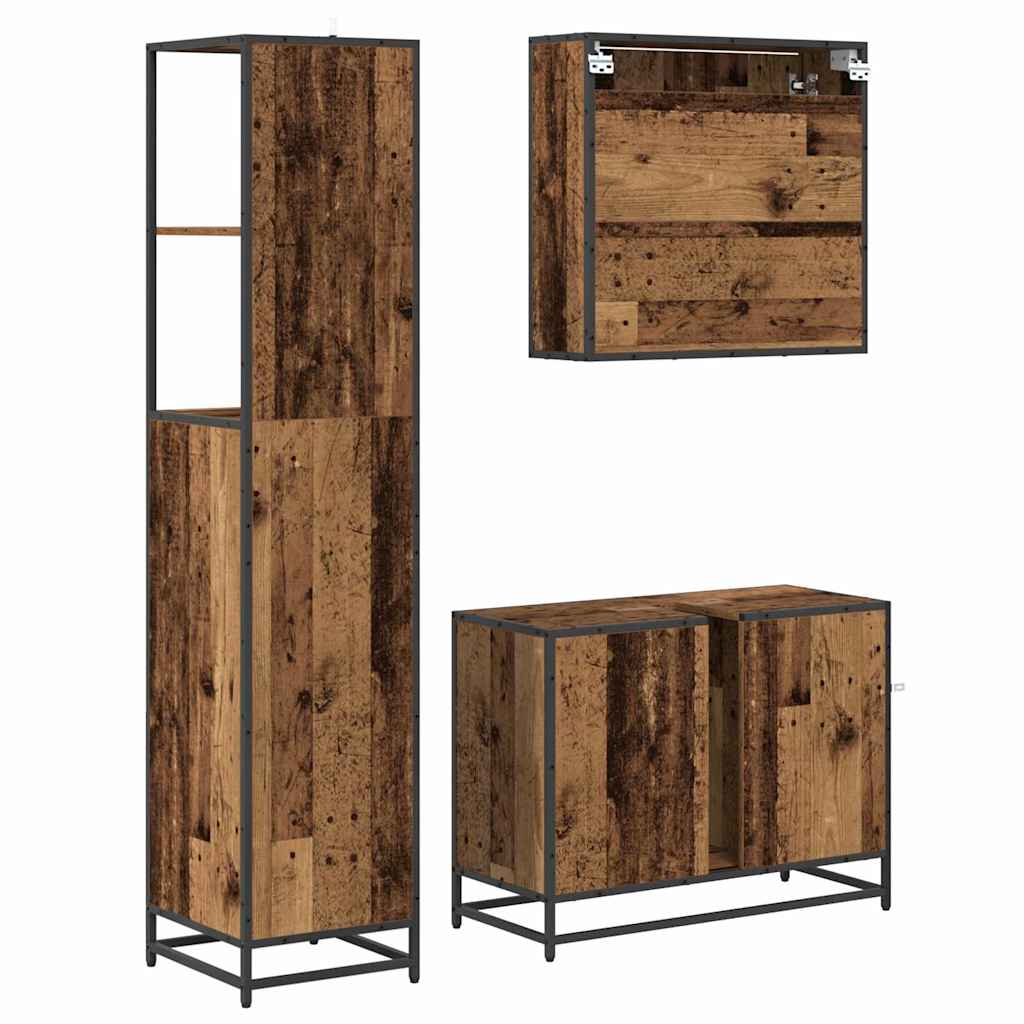 Badkamermeubelset met lade 3 pcs Oud hout 35 x 37,5 x 166 cm