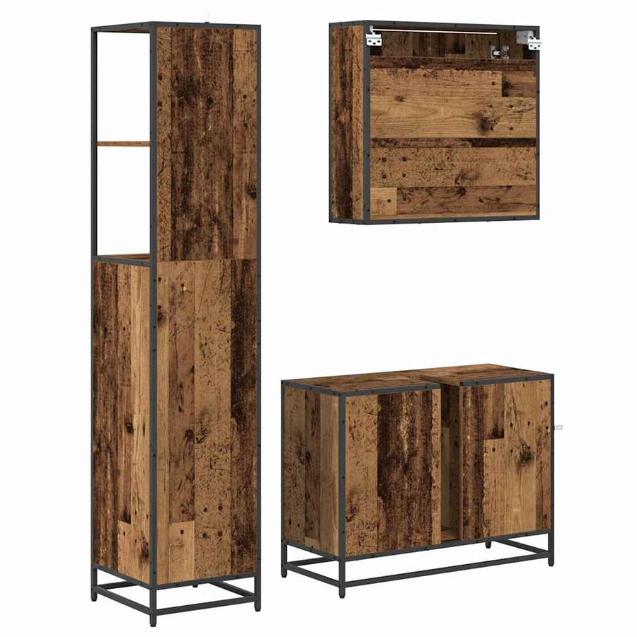 Badkamermeubelset met lade 3 pcs Oud hout 35 x 37,5 x 166 cm