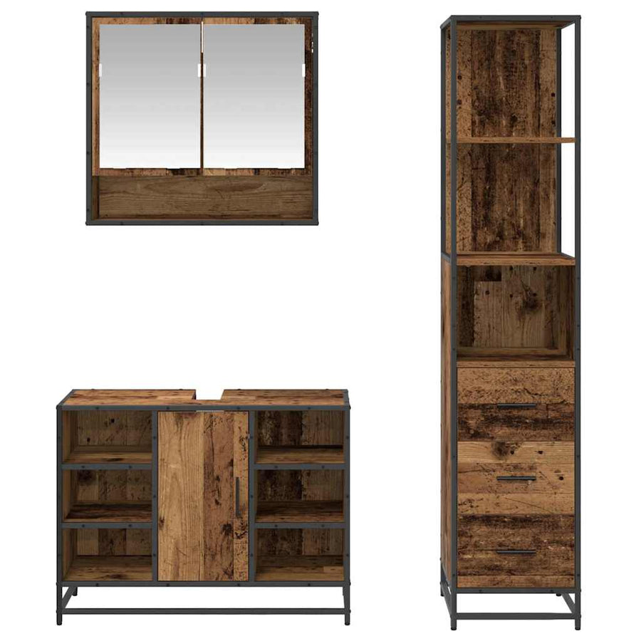 Badkamermeubelset met lade 3 pcs Oud hout 35 x 37,5 x 166 cm
