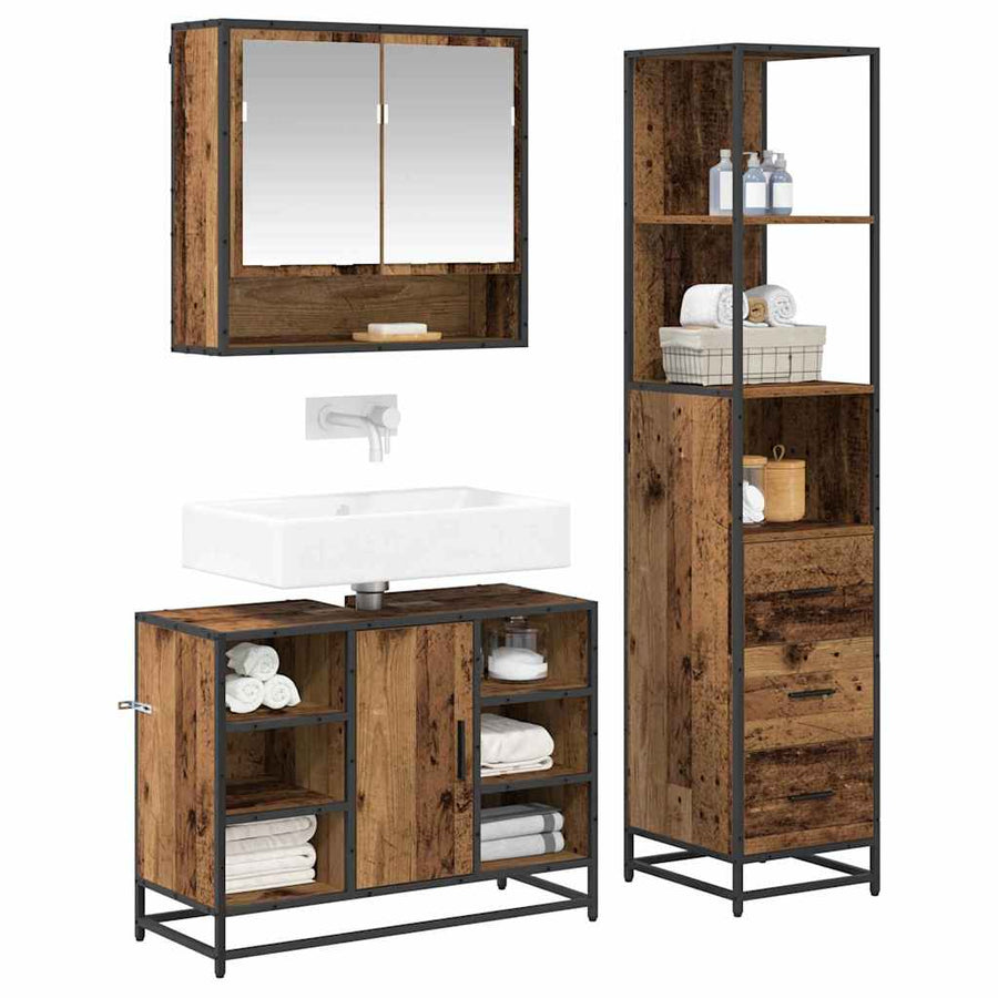 Badkamermeubelset met lade 3 pcs Oud hout 35 x 37,5 x 166 cm