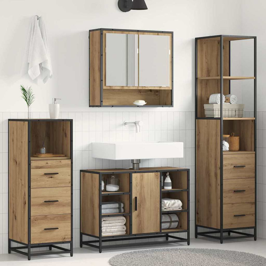 Badkamermeubelset met lade 3 pcs Artisan Eiken Bewerkt hout
