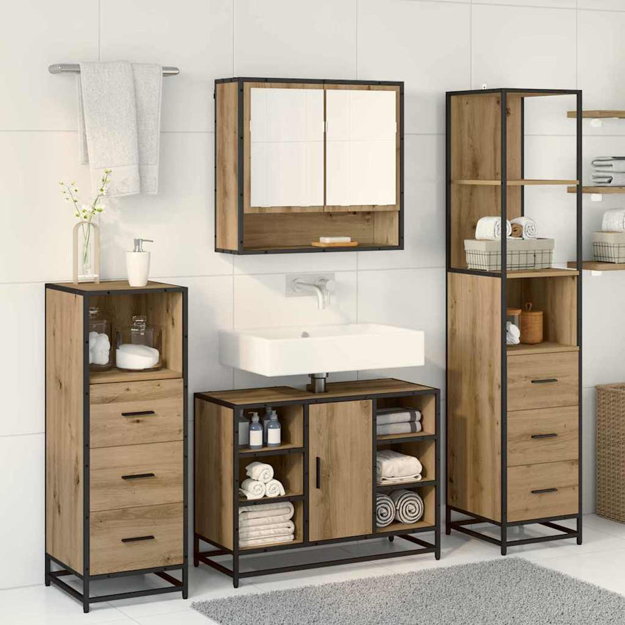 Badkamermeubelset met lade 3 pcs Artisan Eiken Bewerkt hout
