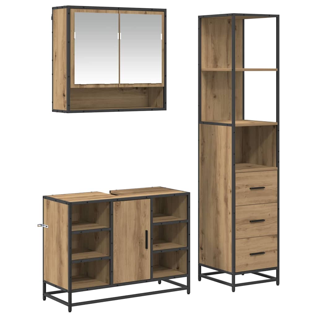 Badkamermeubelset met lade 3 pcs Artisan Eiken Bewerkt hout