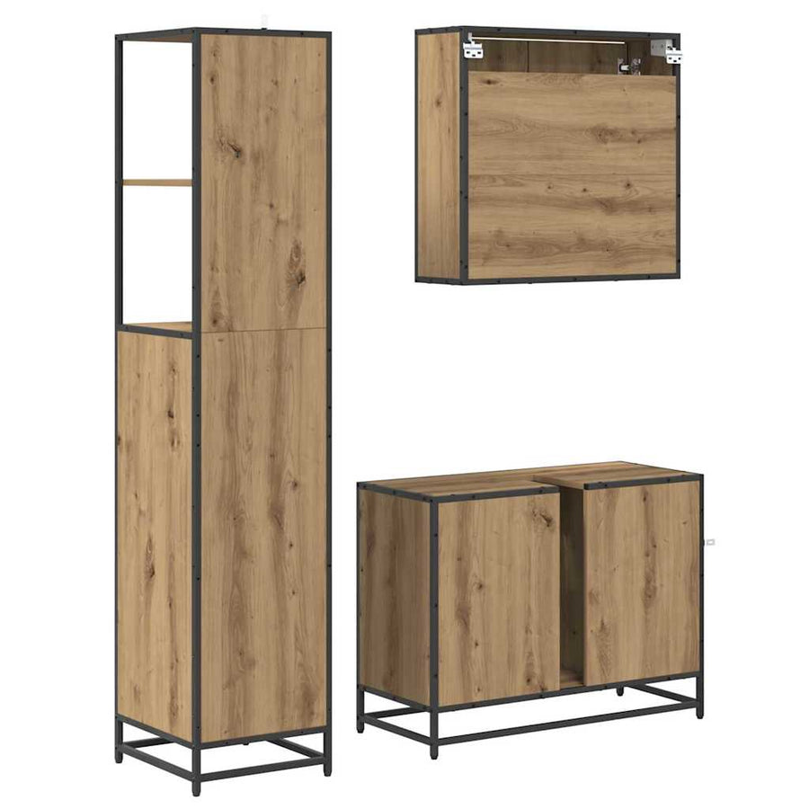 Badkamermeubelset met lade 3 pcs Artisan Eiken Bewerkt hout