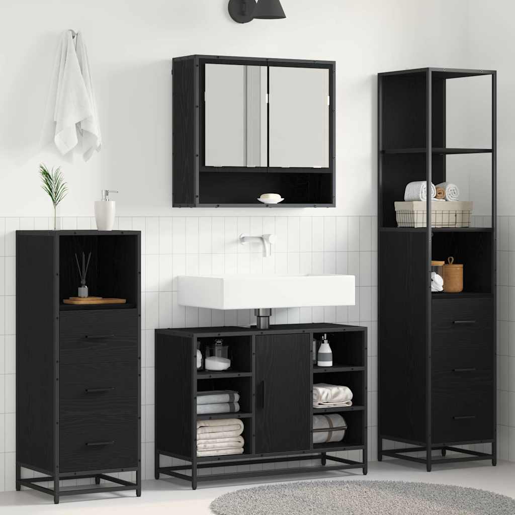 Badkamermeubelset met lade 3 pcs Zwart eiken 35 x 37,5 x 166 cm