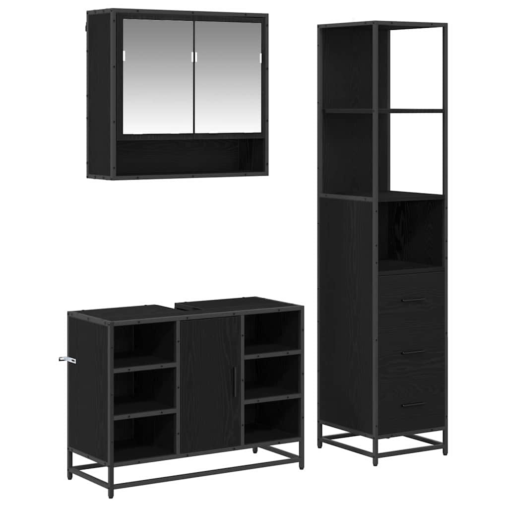 Badkamermeubelset met lade 3 pcs Zwart eiken 35 x 37,5 x 166 cm