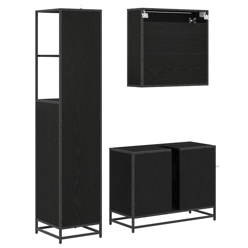 Badkamermeubelset met lade 3 pcs Zwart eiken 35 x 37,5 x 166 cm