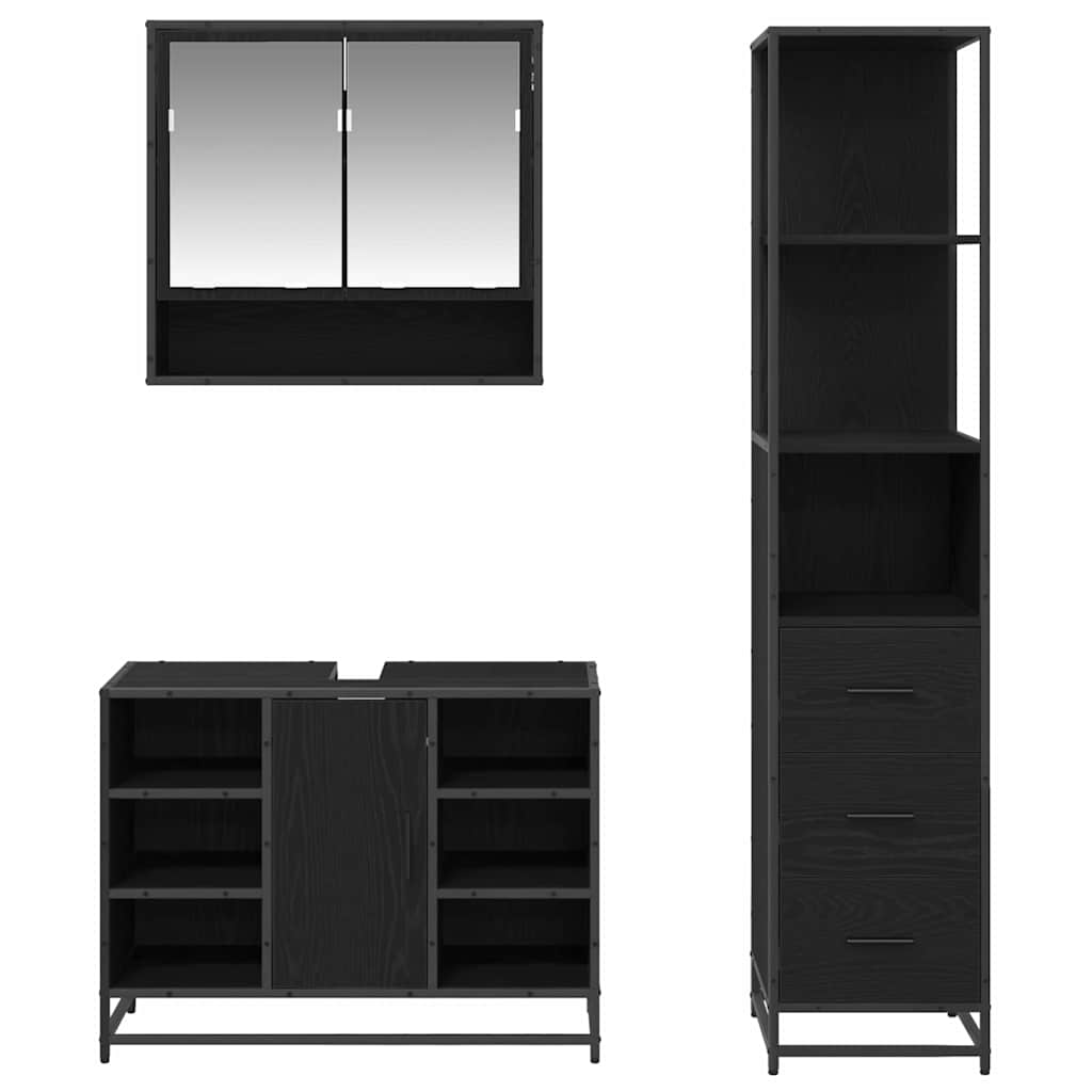 Badkamermeubelset met lade 3 pcs Zwart eiken 35 x 37,5 x 166 cm