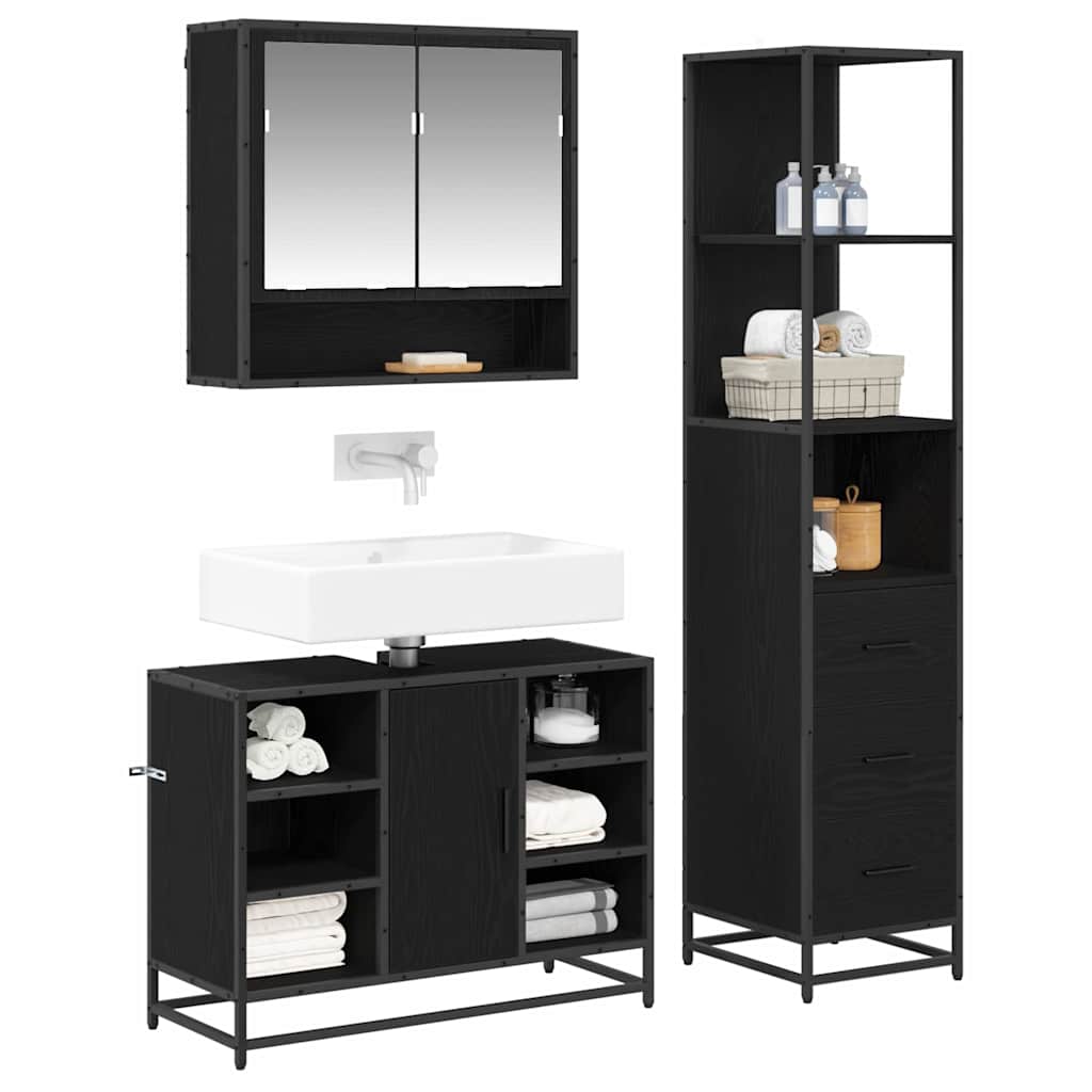 Badkamermeubelset met lade 3 pcs Zwart eiken 35 x 37,5 x 166 cm