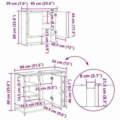 Badkamermeubelset met lade 3 pcs Zwart eiken 35 x 37,5 x 166 cm