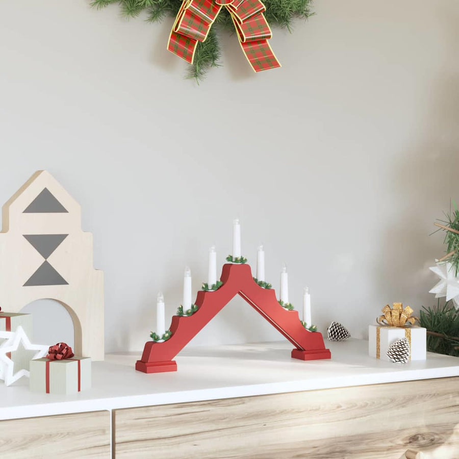 Kerst Kaars Brug Rood 39.5 x 5 x 29 cm Massief grenenhout