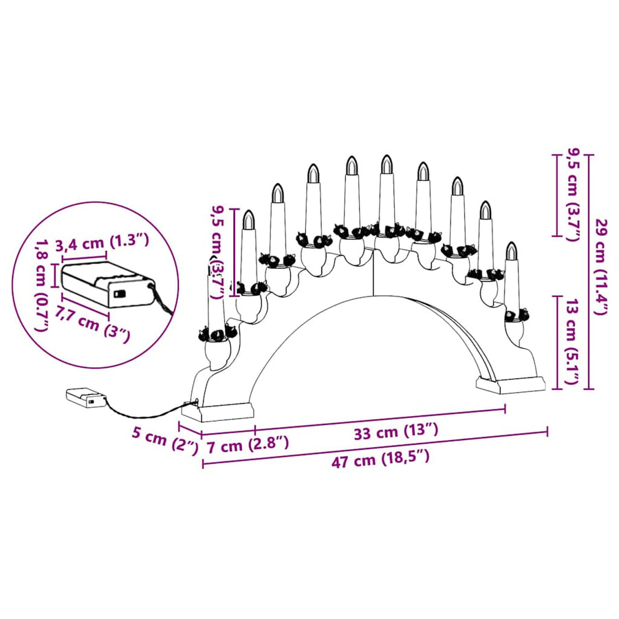Kerst Kaarsenboog met 10 LED Kaarsen Wit 47 x 5 x 29 cm