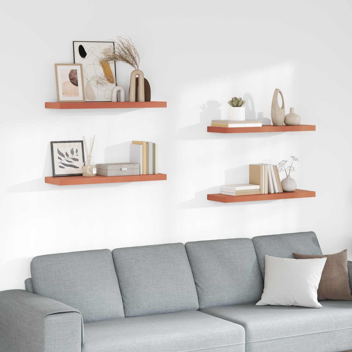 Wandplank met opslag 4 pcs Rood 80 x 23,5 x 4 cm Bewerkt hout