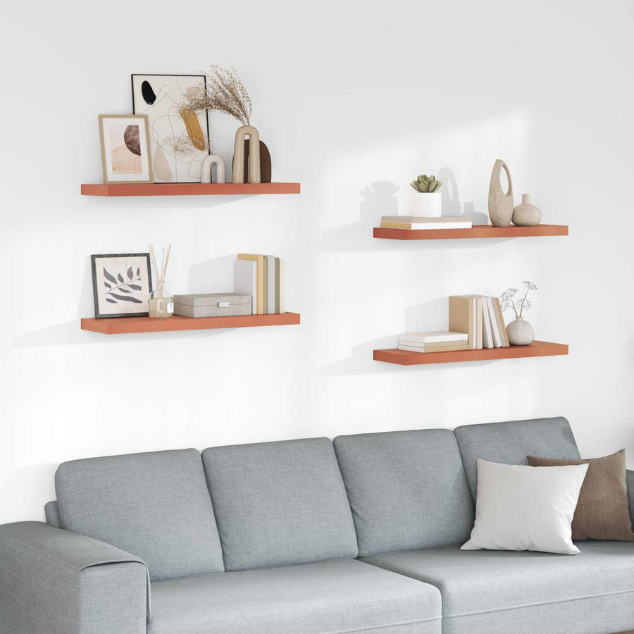 Wandplank met opslag 4 pcs Rood 80 x 23,5 x 4 cm Bewerkt hout
