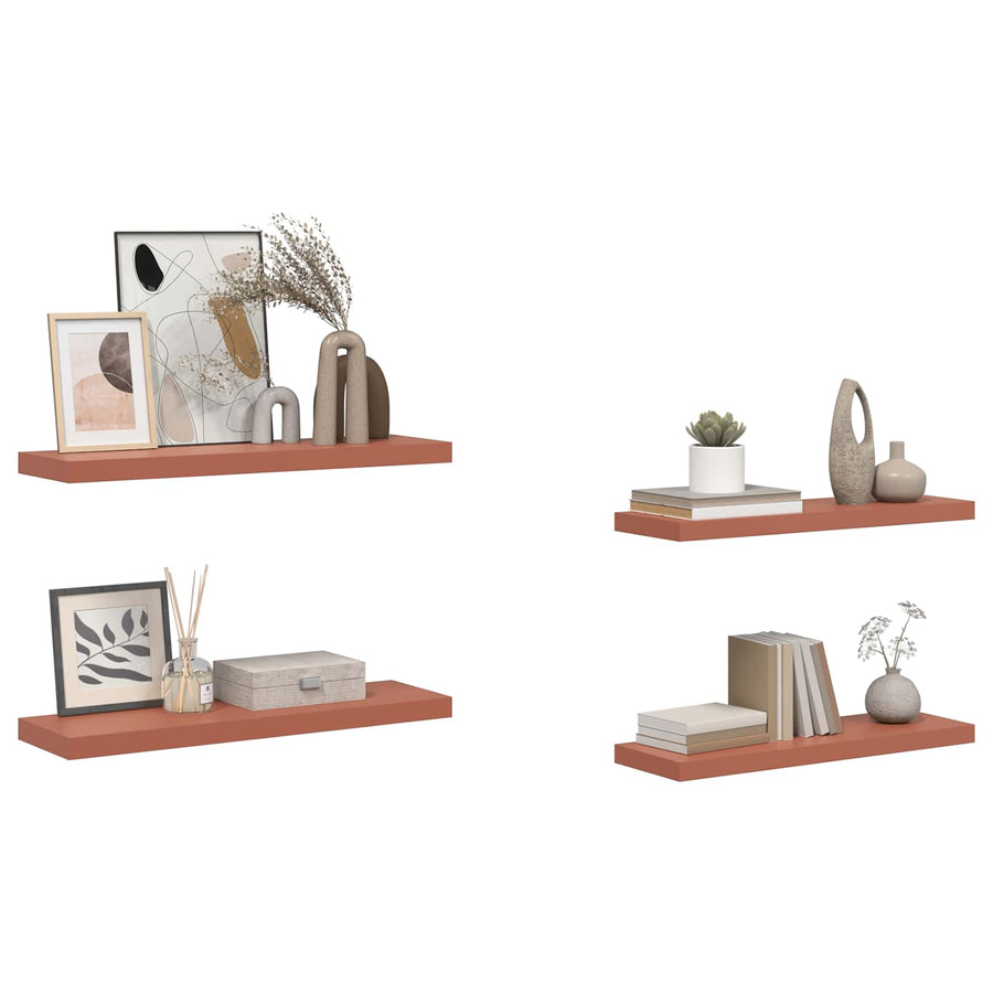 Wandplank met opslag 4 pcs Rood 80 x 23,5 x 4 cm Bewerkt hout