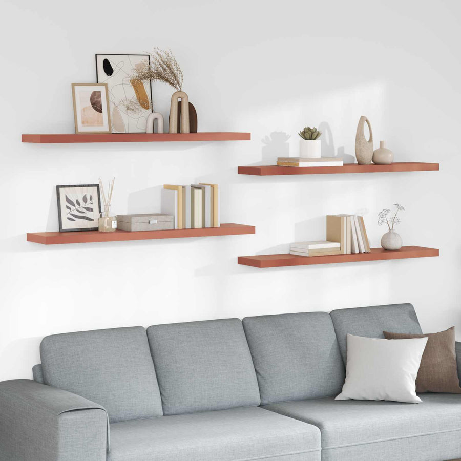 Wandplank met opslag 4 pcs Rood 120 x 23,5 x 4 cm Bewerkt hout