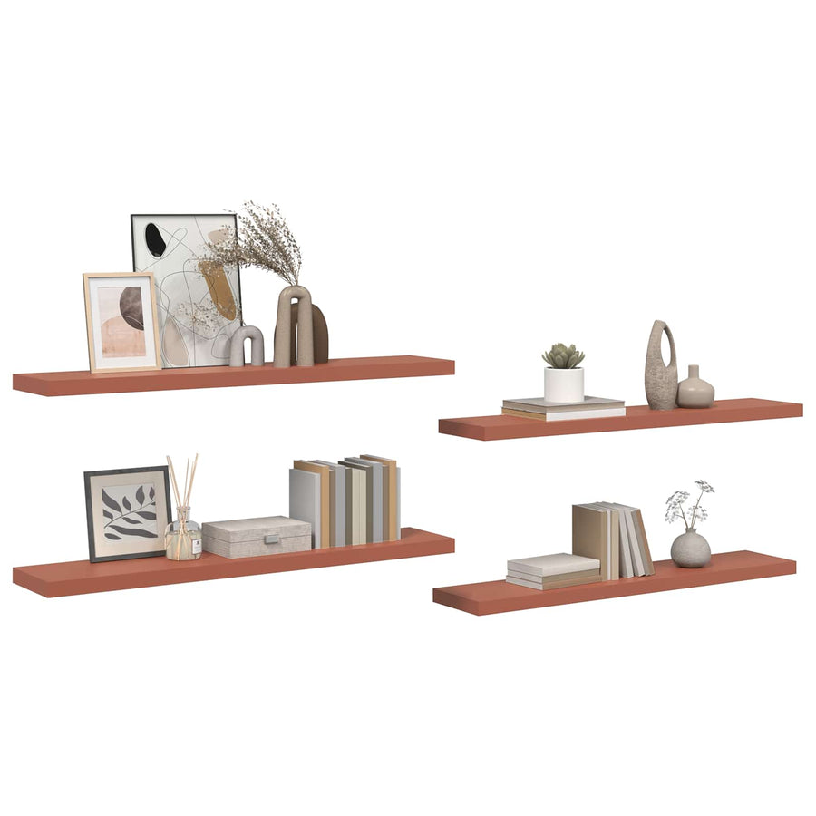 Wandplank met opslag 4 pcs Rood 120 x 23,5 x 4 cm Bewerkt hout