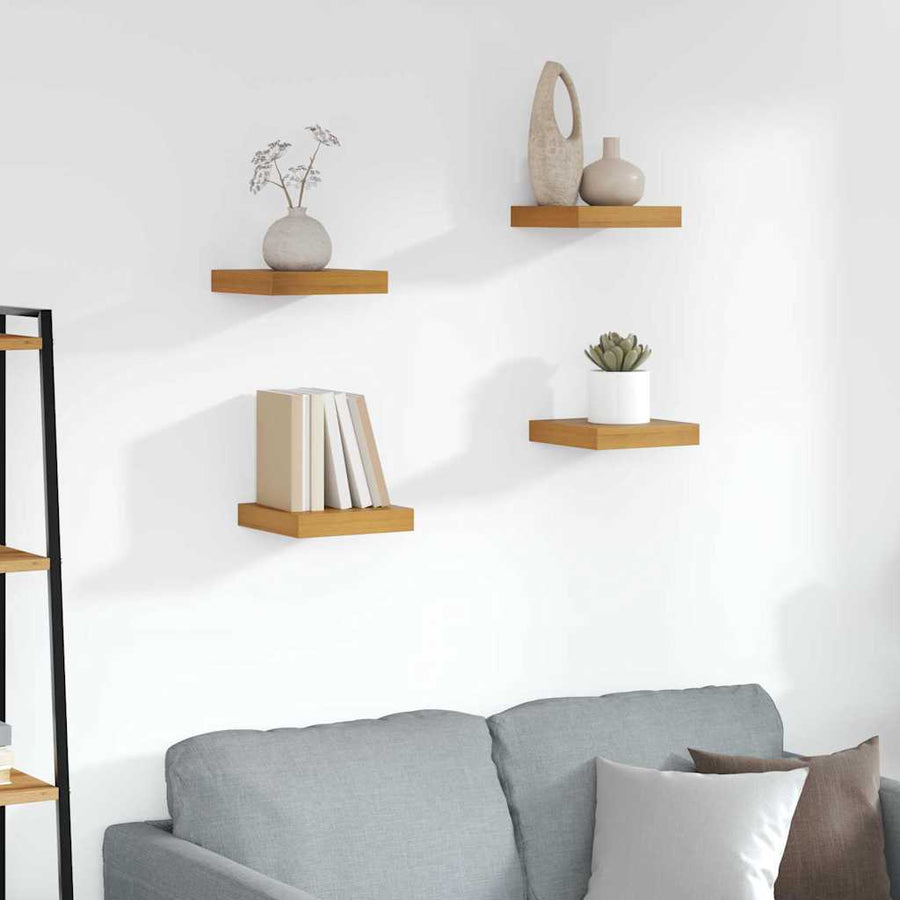 Wandplank met opslag 4 pcs Bruin 23 x 23,5 x 4 cm Bewerkt hout