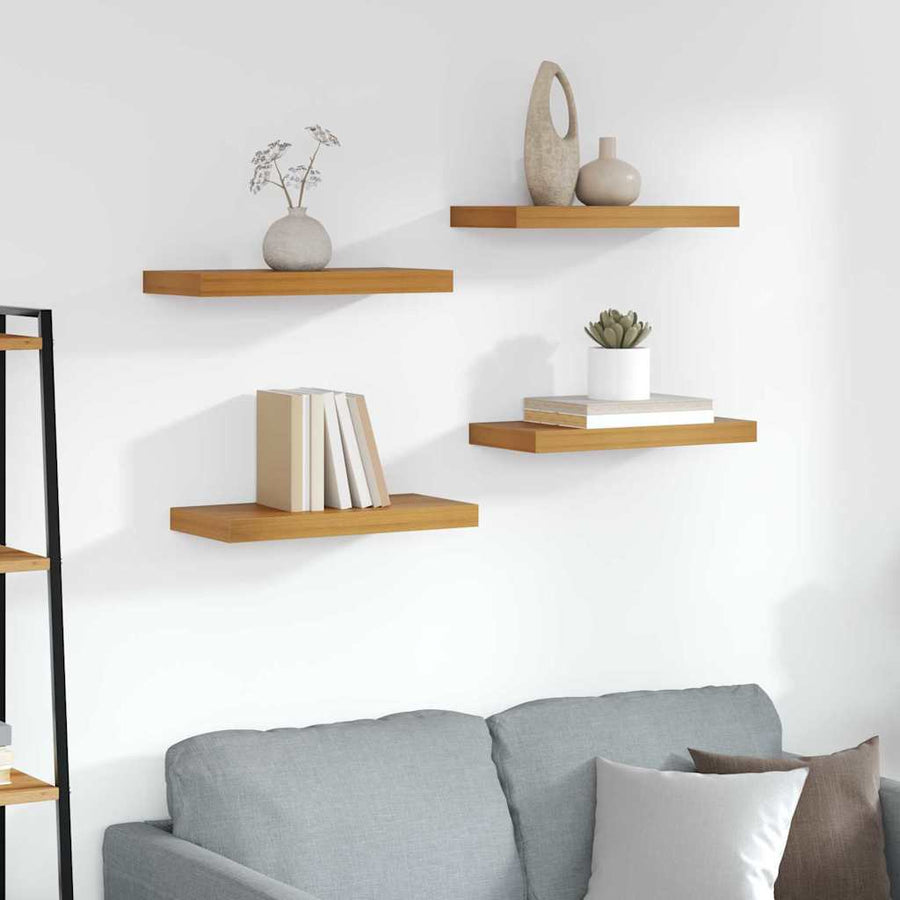 Wandplank met opslag 4 pcs Bruin 50 x 23 x 4 cm Bewerkt hout