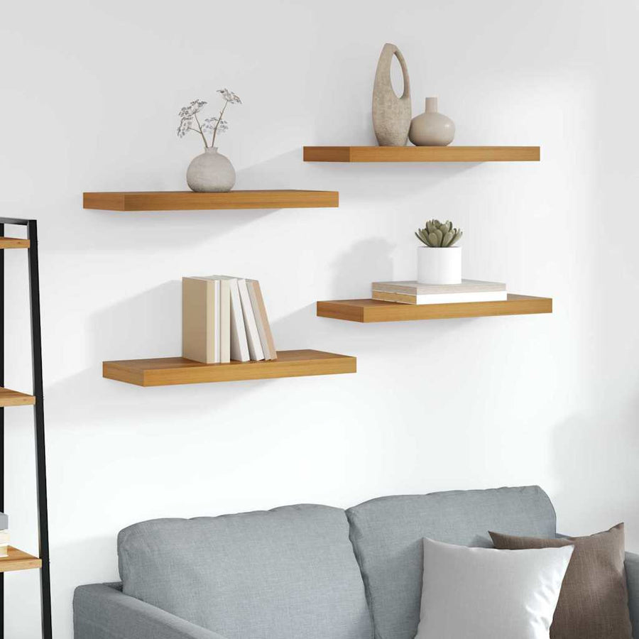 Wandplank met opslag 4 pcs Bruin 50 x 23 x 4 cm Bewerkt hout