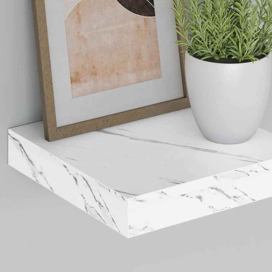 Wandplank 2 pcs Wit Marmer 23 x 23,5 x 4 cm Bewerkt hout