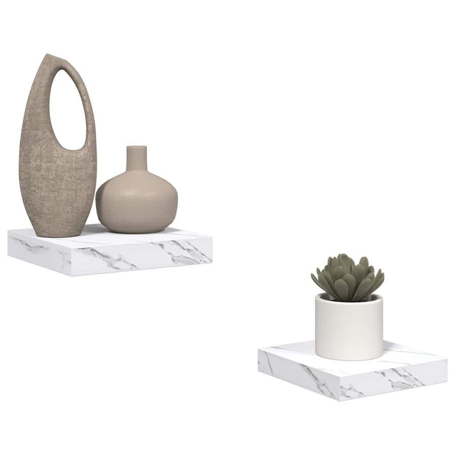Wandplank 2 pcs Wit Marmer 23 x 23,5 x 4 cm Bewerkt hout