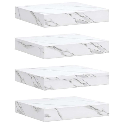 Wandplank 4 pcs Wit Marmer 23 x 23,5 x 4 cm Bewerkt hout