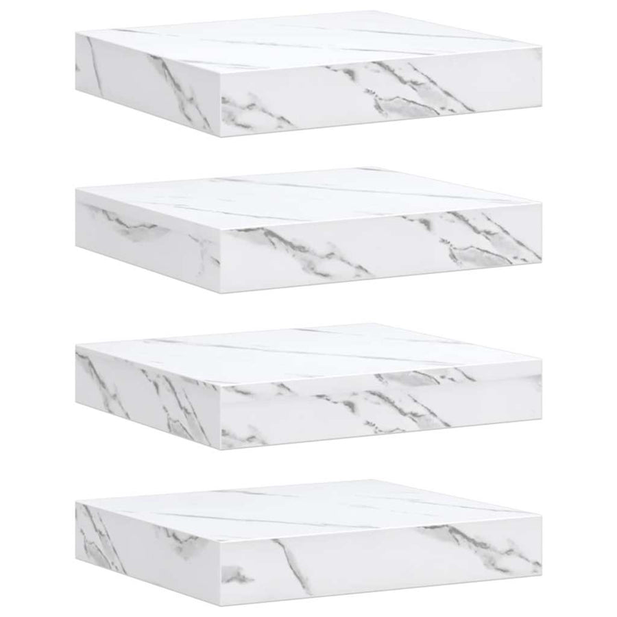 Wandplank 4 pcs Wit Marmer 23 x 23,5 x 4 cm Bewerkt hout