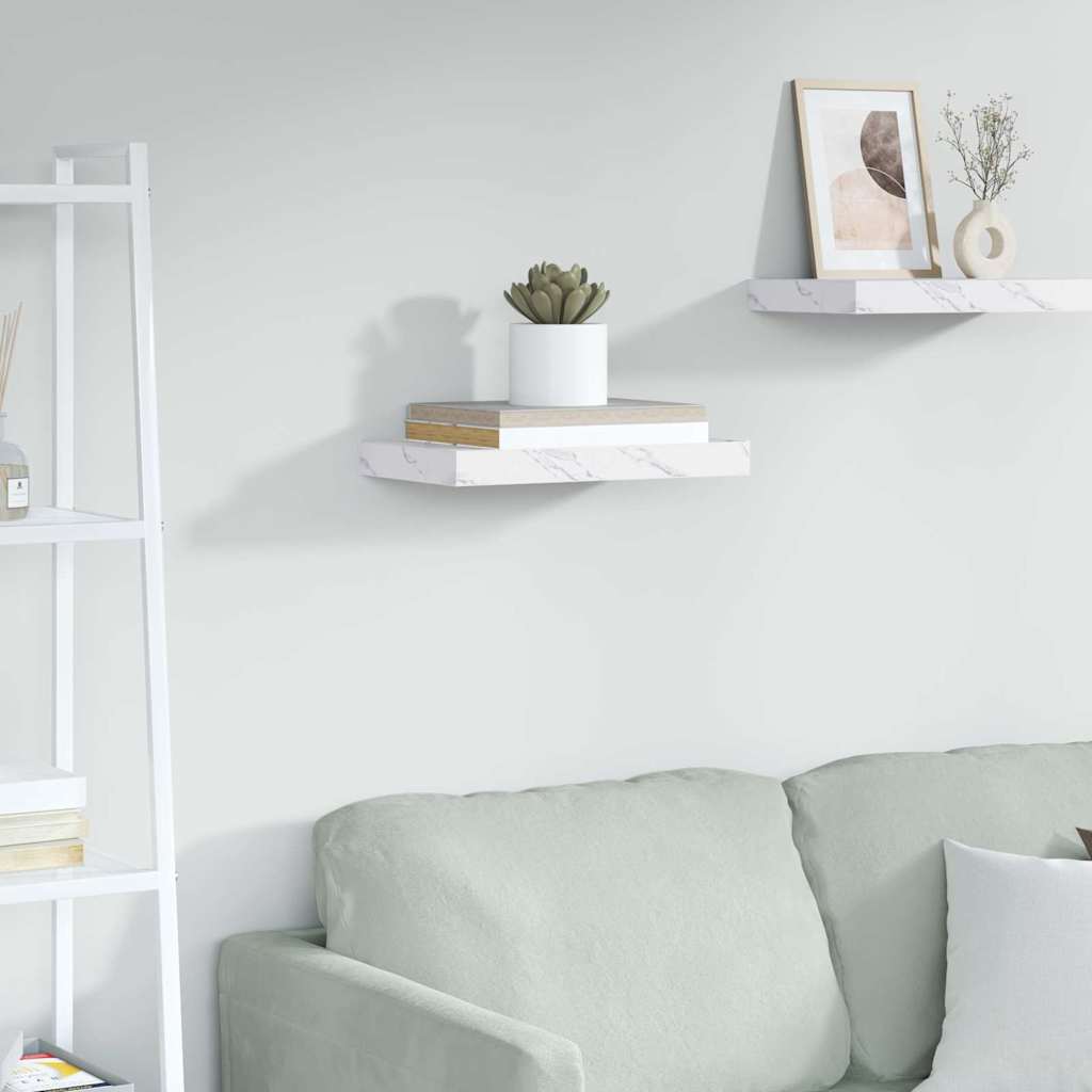 Wandplank met opslag Wit Marmer 40 x 23,5 x 4 cm Bewerkt hout
