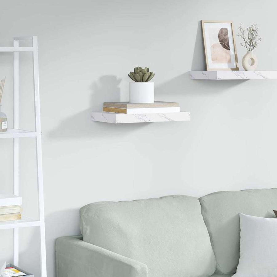 Wandplank met opslag Wit Marmer 40 x 23,5 x 4 cm Bewerkt hout