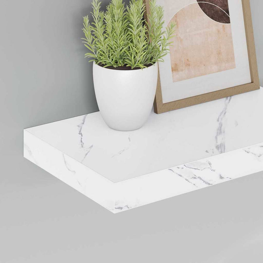 Wandplank 2 pcs Wit Marmer 40 x 23,5 x 4 cm Bewerkt hout