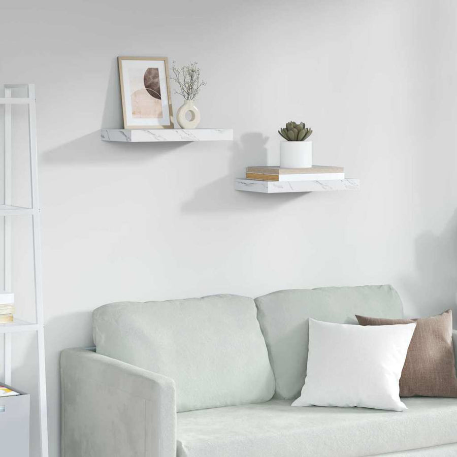 Wandplank 2 pcs Wit Marmer 40 x 23,5 x 4 cm Bewerkt hout