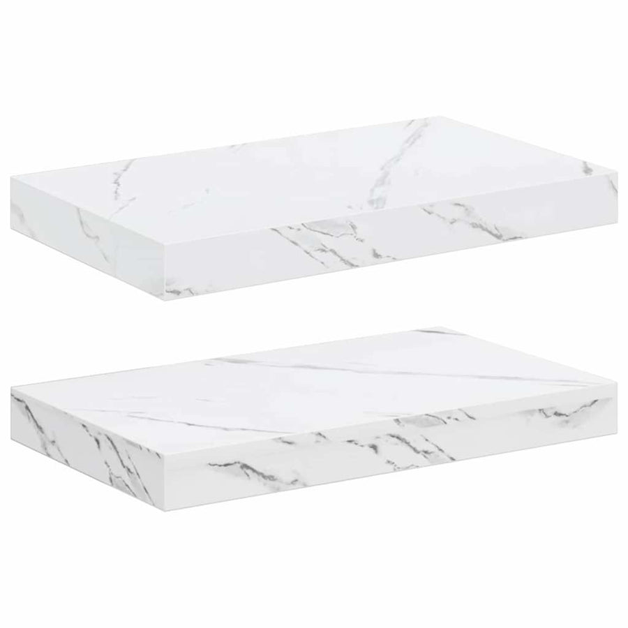Wandplank 2 pcs Wit Marmer 40 x 23,5 x 4 cm Bewerkt hout