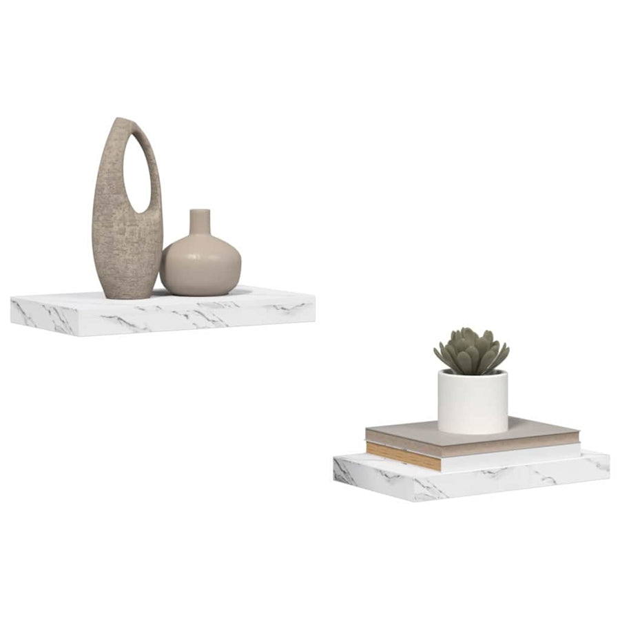 Wandplank 2 pcs Wit Marmer 40 x 23,5 x 4 cm Bewerkt hout