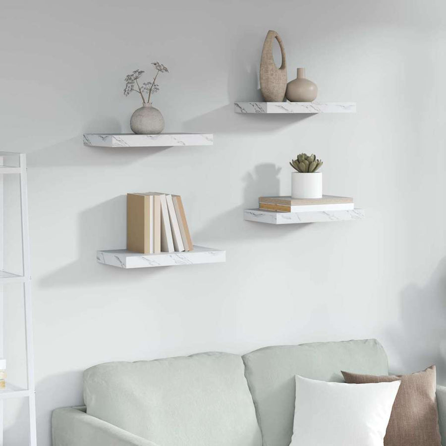 Wandplank 4 pcs Wit Marmer 40 x 23,5 x 4 cm Bewerkt hout