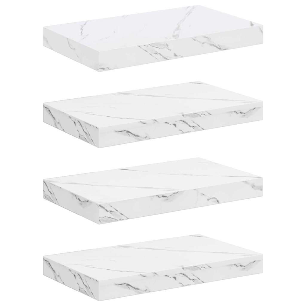 Wandplank 4 pcs Wit Marmer 40 x 23,5 x 4 cm Bewerkt hout