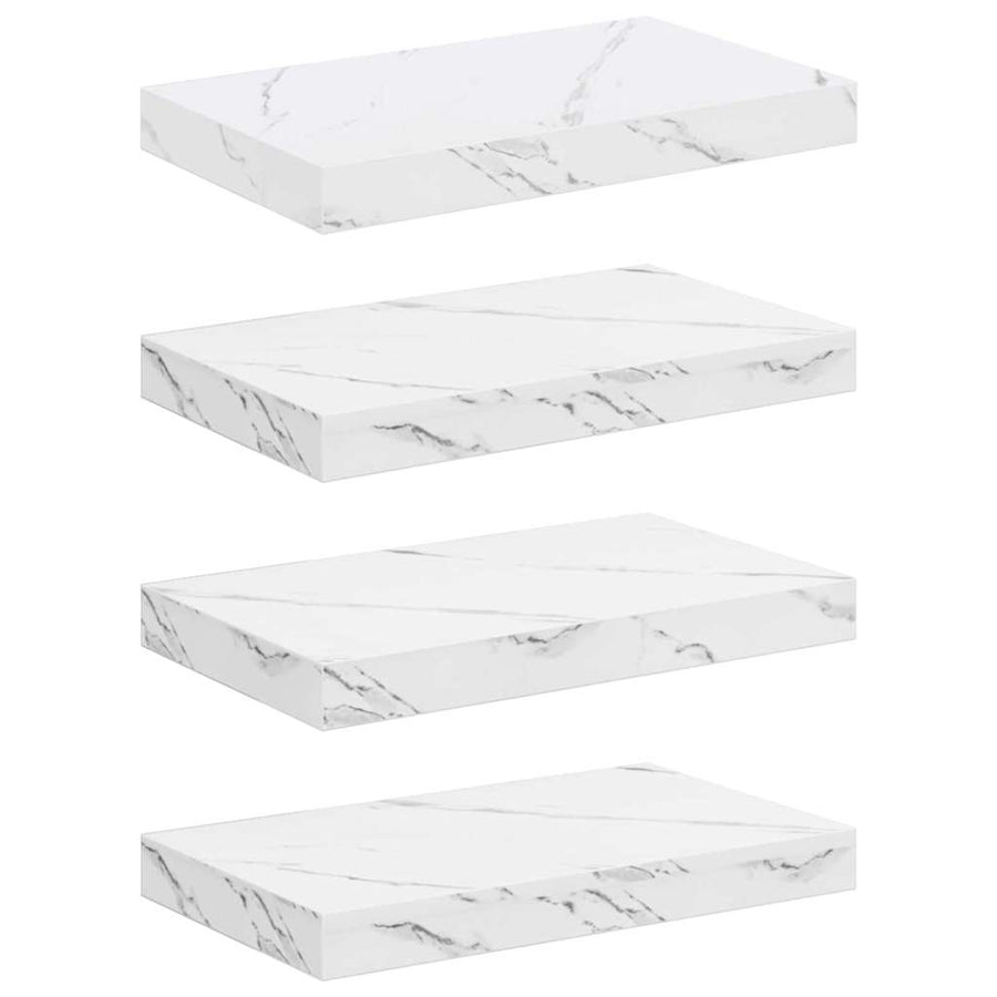 Wandplank 4 pcs Wit Marmer 40 x 23,5 x 4 cm Bewerkt hout
