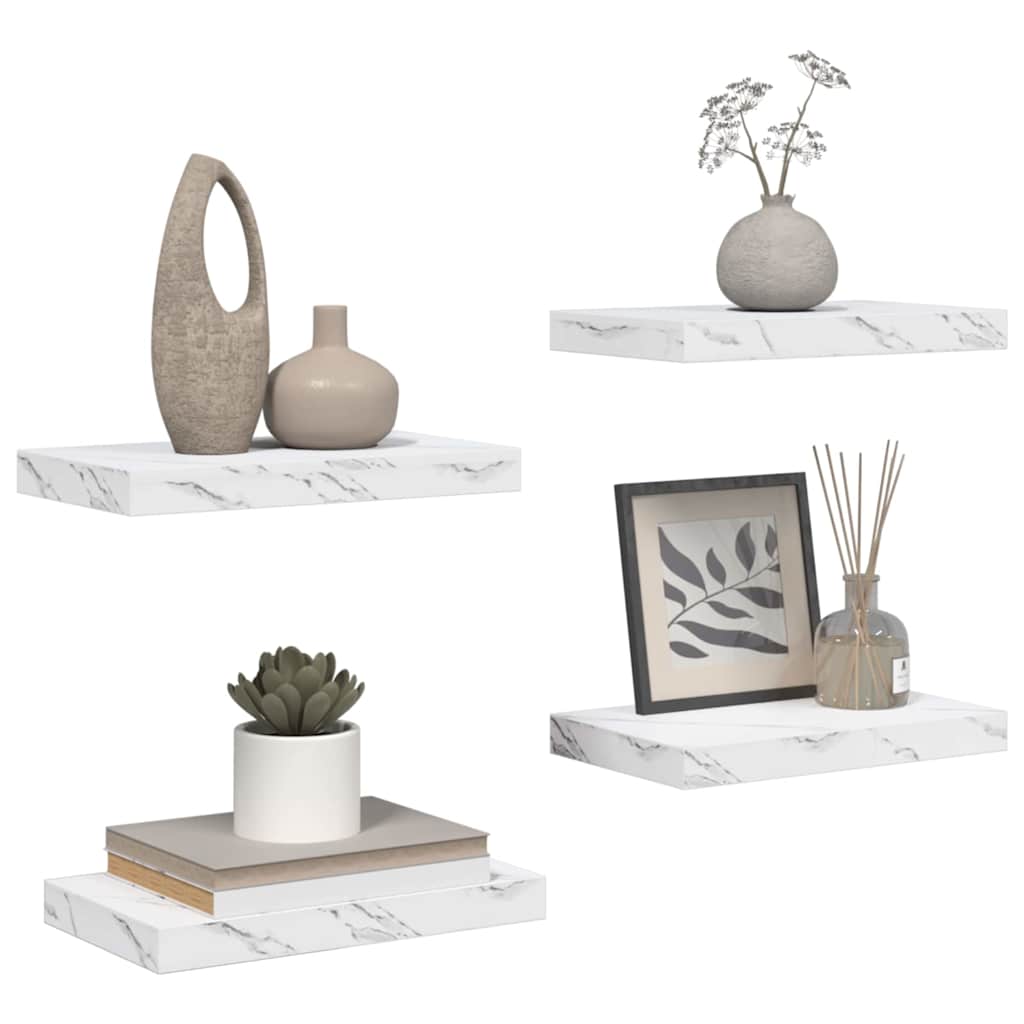 Wandplank 4 pcs Wit Marmer 40 x 23,5 x 4 cm Bewerkt hout