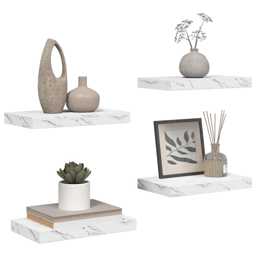 Wandplank 4 pcs Wit Marmer 40 x 23,5 x 4 cm Bewerkt hout