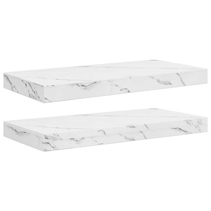 Wandplank 2 pcs Wit Marmer 50 x 23,5 x 4 cm Bewerkt hout