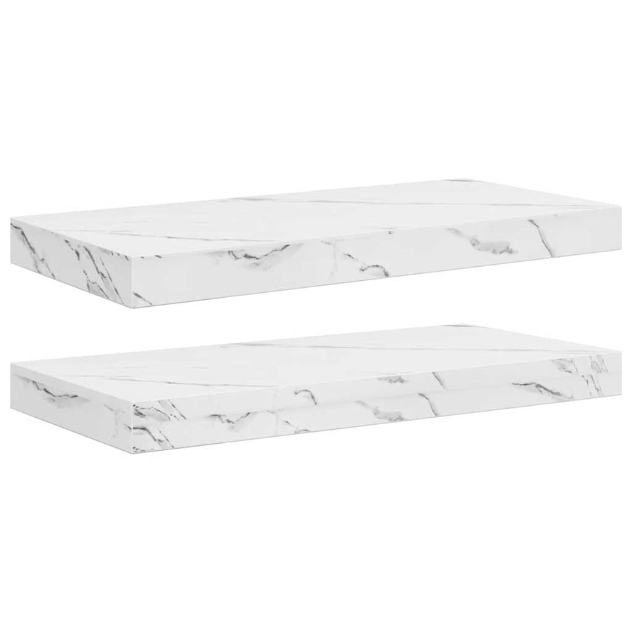 Wandplank 2 pcs Wit Marmer 50 x 23,5 x 4 cm Bewerkt hout