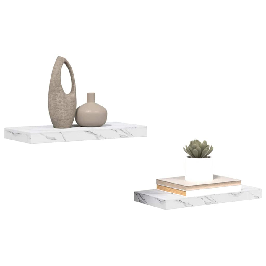 Wandplank 2 pcs Wit Marmer 50 x 23,5 x 4 cm Bewerkt hout