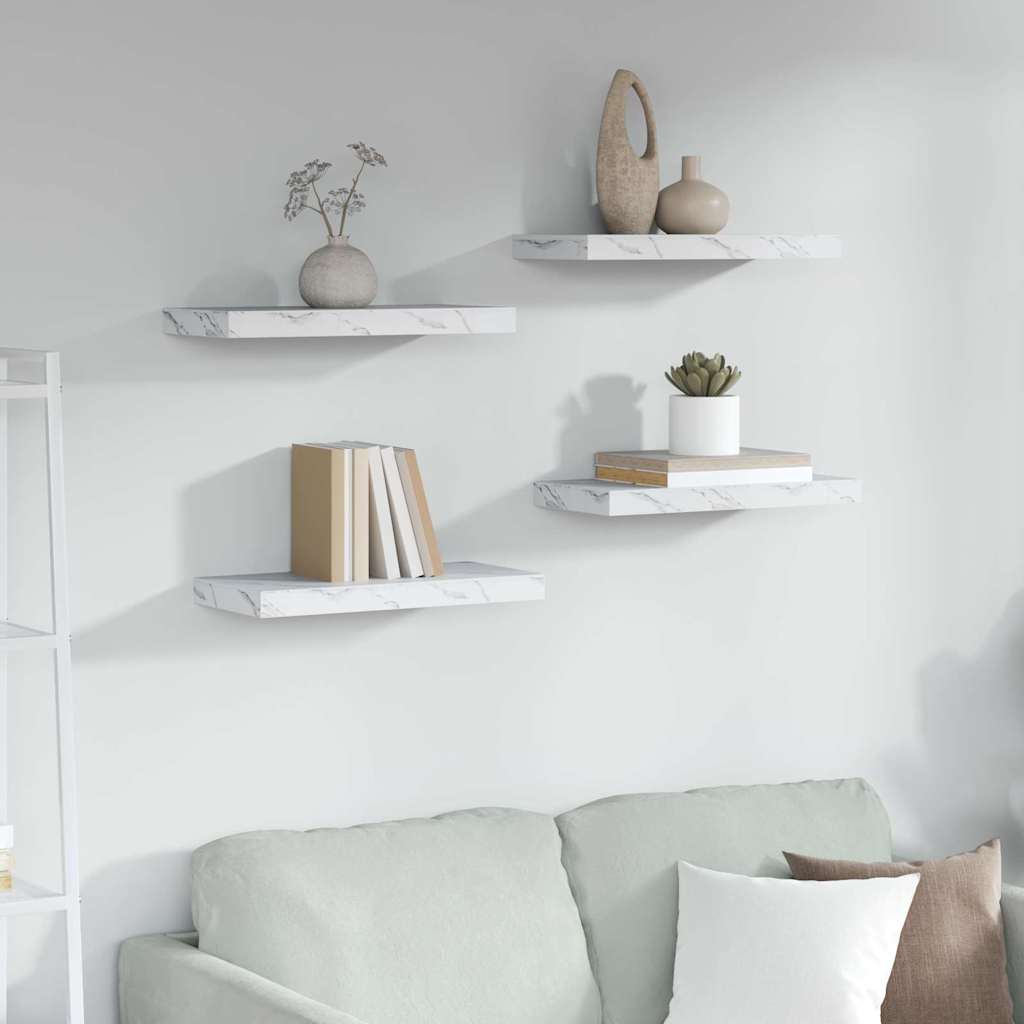 Wandplank 4 pcs Wit Marmer 50 x 23,5 x 4 cm Bewerkt hout