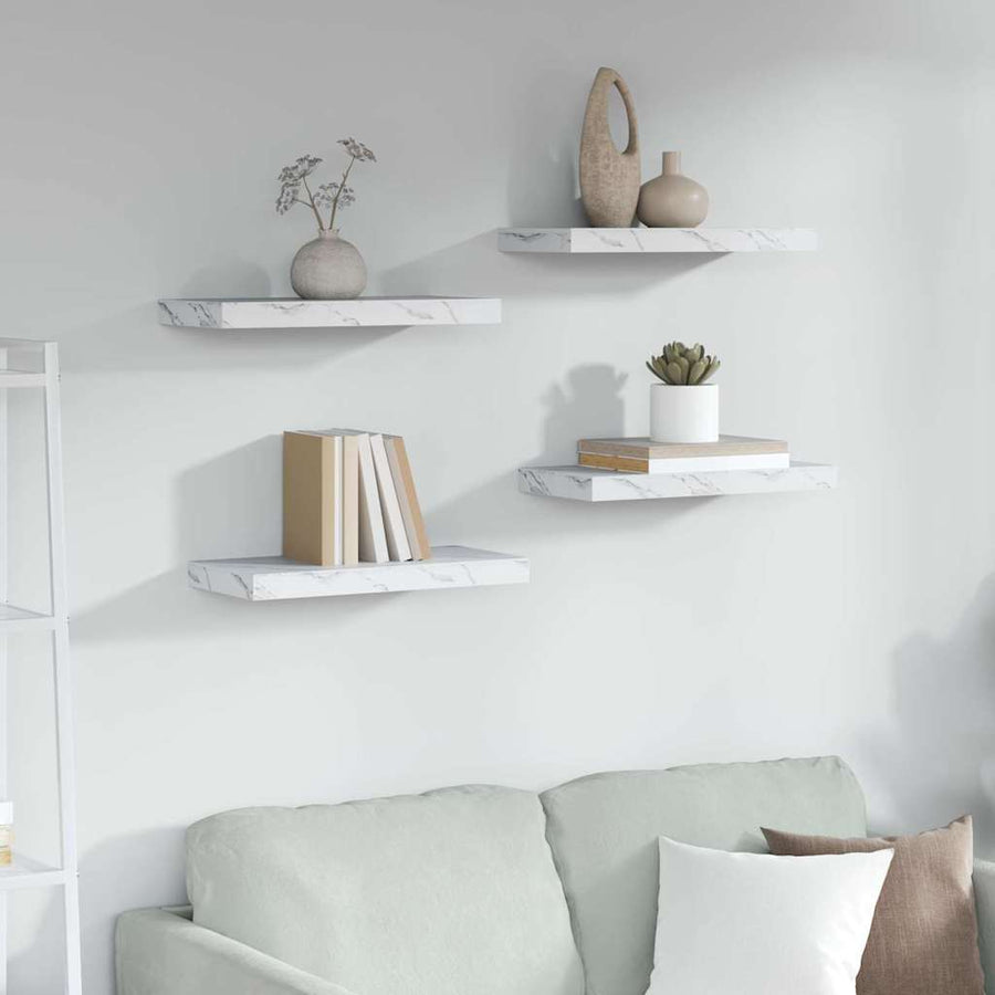 Wandplank 4 pcs Wit Marmer 50 x 23,5 x 4 cm Bewerkt hout