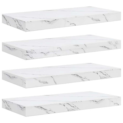 Wandplank 4 pcs Wit Marmer 50 x 23,5 x 4 cm Bewerkt hout